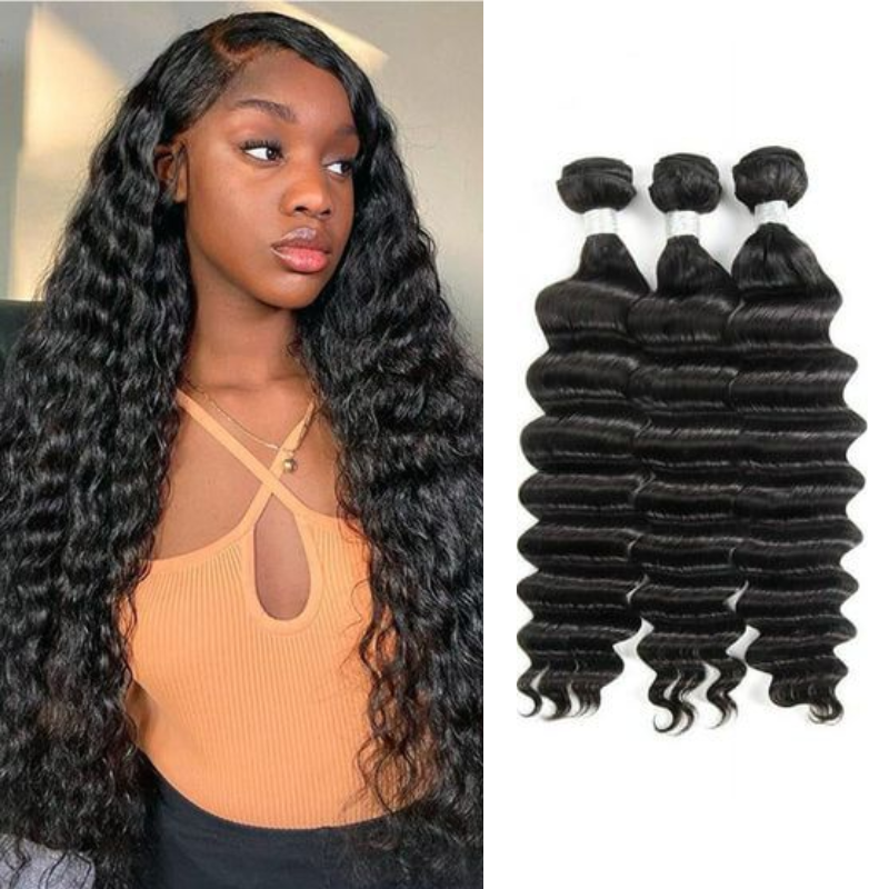 CD HAIR 3/4 Bundles 12A Deep Wave Human Hair Extension 10-30 inches