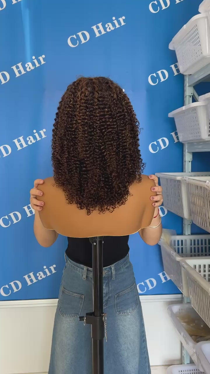 Load video: CD HAIR 5X5 HD Lace Full Frontal Color Deep Curly BOB Wig 200% Density