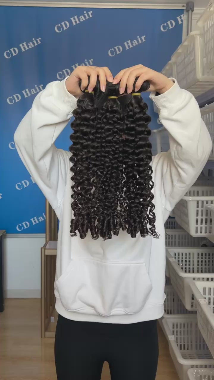 Load video: CD HAIR Natural Color Burmese Curly Raw Hair  Bundles