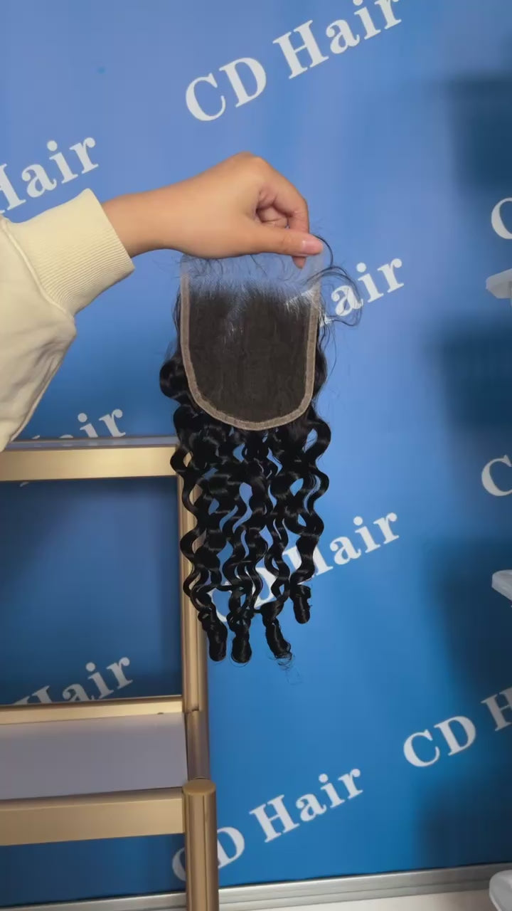 Load video: CD HAIR | 5X5 Transparent/HD Lace Closure Burmese Curly (12&quot;-22&quot;)