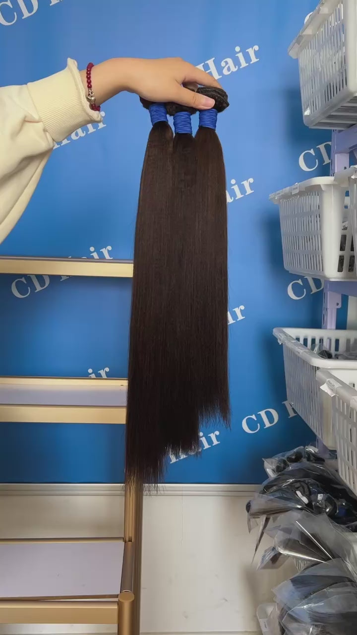 Load video: CD HAIR Brown Color Virgin Human Hair Light Yaki Bundles