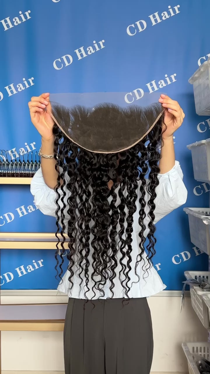 Load video: CD HAIR 13X6 HD Lace Frontal Deep Curly