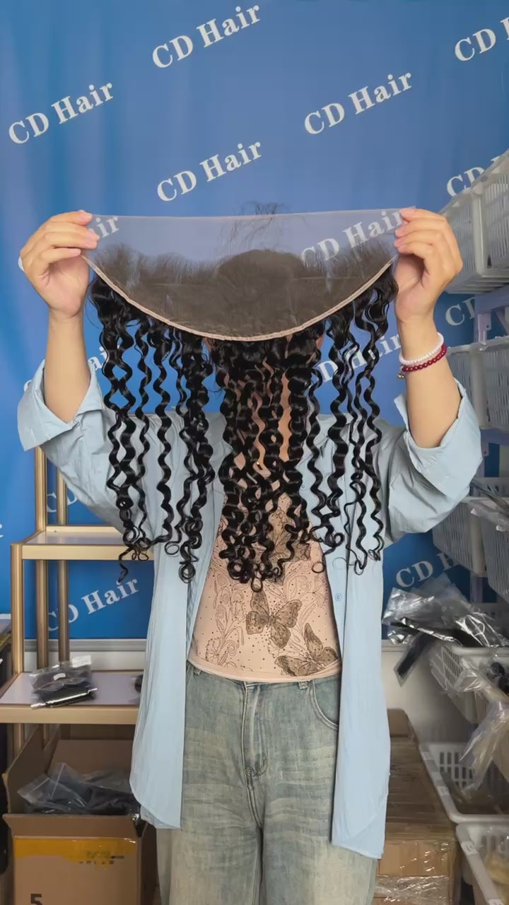 Load video: CD HAIR | 13X4 Transparent/HD Lace Frontal Deep Wave (12&quot;-22&quot;)