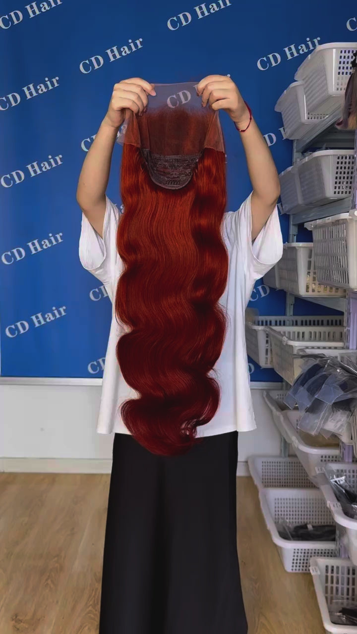 Load video: CD HAIR 13X6 Transparent Lace Full Frontl Dark Ginger color Wig 180% Density