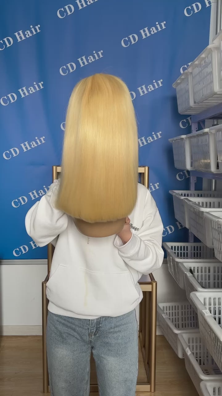 Load video: CD HAIR #613 13X4 HD Lace Full Frontal Color BOB  Wig 180% Density