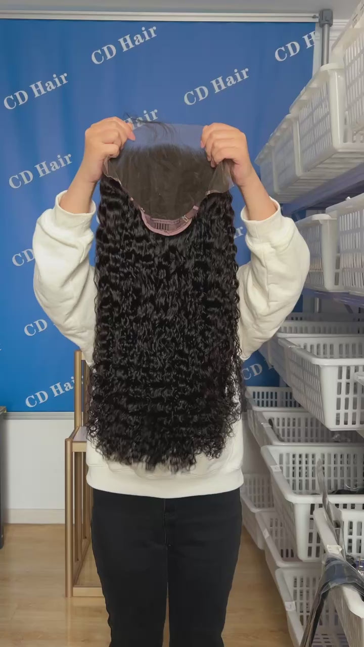 Load video: CD HAIR 13X6 HD Lace Full Frontal 180% density Human Hair Exotic Culry Wigs