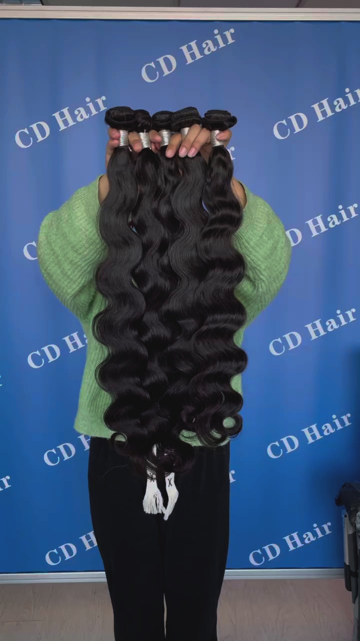 Load video: CD HAIR 3/4 Bundles 12A Body Wave Human Hair Extension 10-30 inches