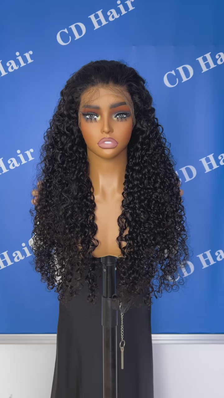 Load video: HD Lace 13X4 Full Frontal Deep Curly 150% density Human Hair Wigs | CD HAIR