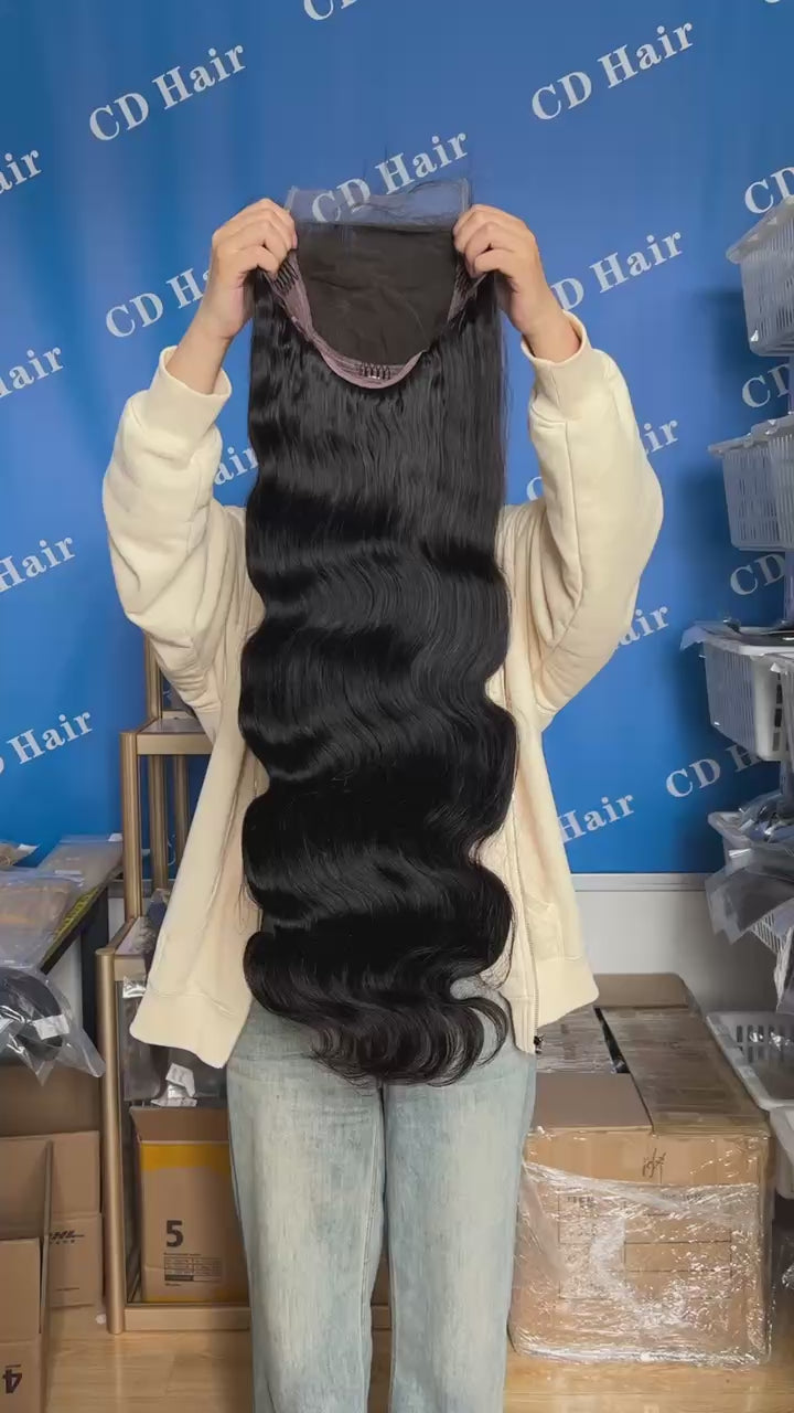 Load video: 7X7 HD Lace 180% density Human Hair Body Wave Wigs