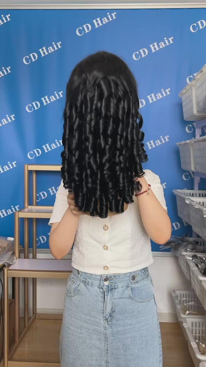 Load video: CD HAIR HD Lace 13X4 Full Frontal 180% density Human Hair New Burmese Curly Wigs