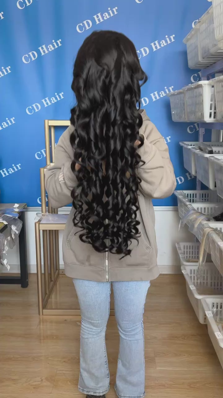 Load video: CD HAIR 13X6 HD Lace Full Frontal 180% density Human Hair Loose Wave Wigs