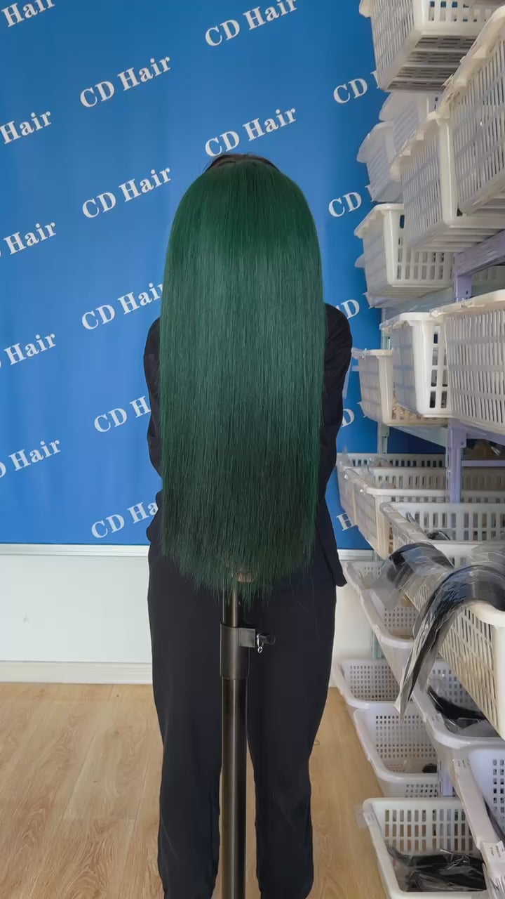 Load video: CD HAIR 13X4 Transparent Lace Frontal Straight 180% Green Color wig