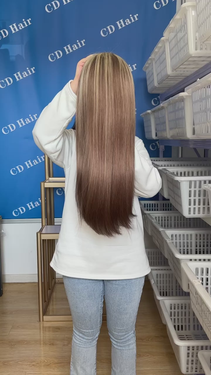 Load video: CD HAIR Color wig 13X4 Transparent Lace Frontal Straight 180%