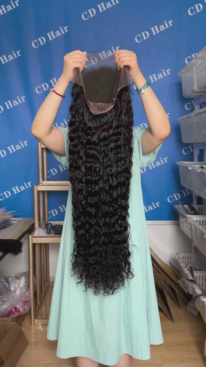 Load video: HD Lace 13X6 Full Frontal Water Wave 180% density Human Hair Wigs | CD HAIR