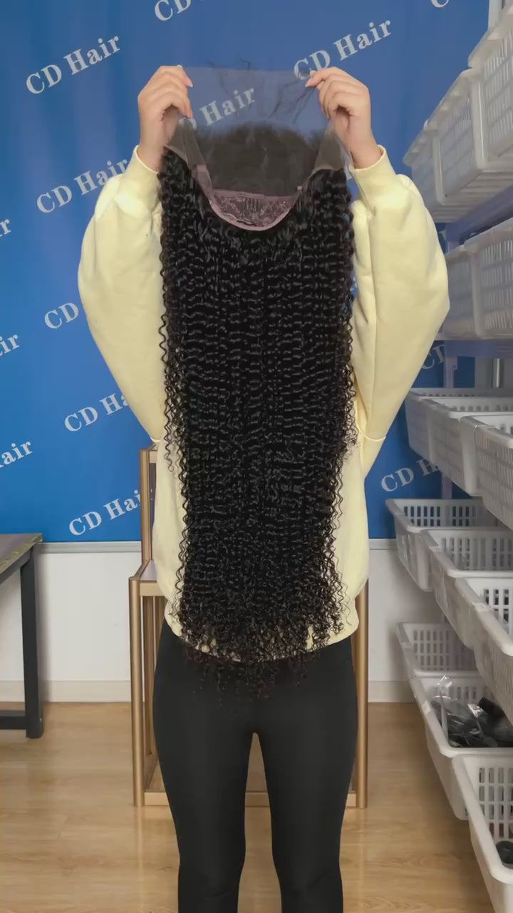 Load video: CD HAIR HD Lace 13X4 Full Frontal 180% density Human Hair Kinky Curly Wigs