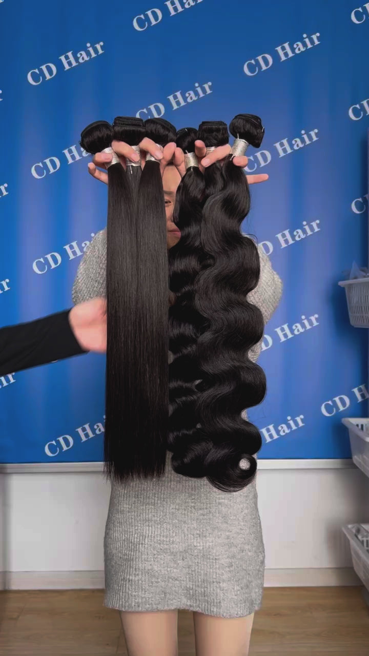 Load video: CD HAIR 3/4 Bundles 12A Straight Human Hair Extension 10-30 inches