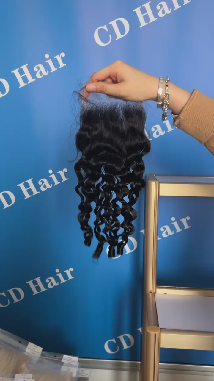 Load video: CD HAIR | 5X5 Transparent/HD Lace Closure Burmese Curly (12&quot;-22&quot;)