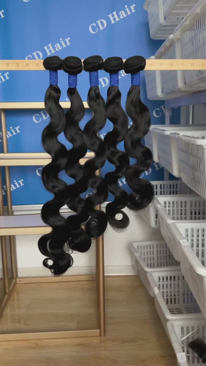 Load video: CD HAIR 3/4 Bundles 13A Body Wave Virgin Human Hair Extension 10-30 inches