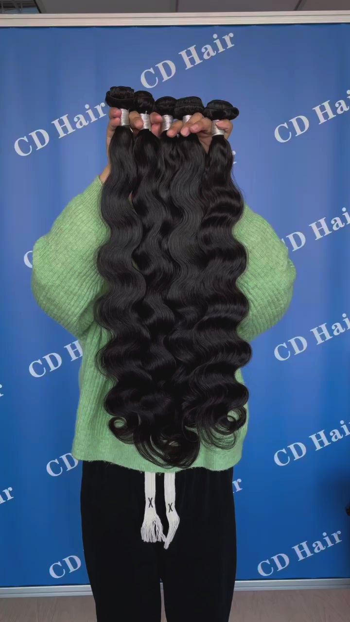 Load video: CD HAIR 3/4 Bundles 12A Body Wave Human Hair Extension 10-30 inches