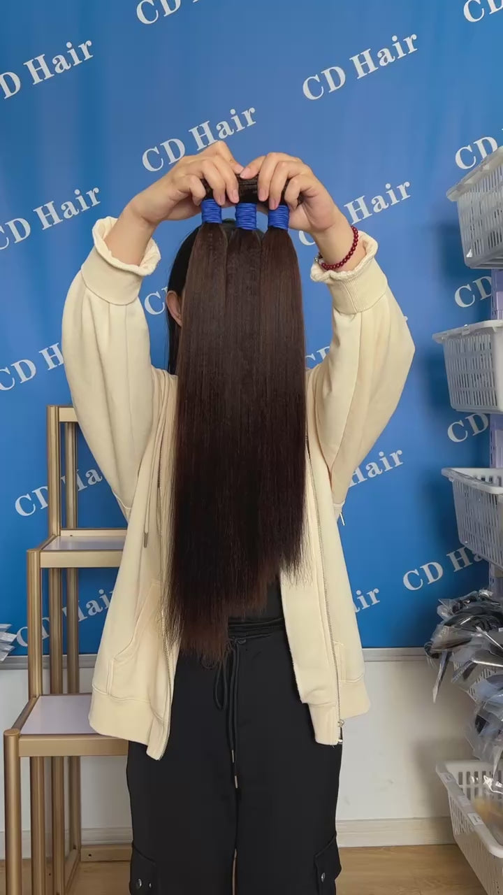 Load video: CD HAIR Brown Color Virgin Human Hair Light Yaki Bundles