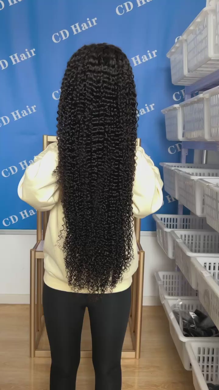 Load video: CD HAIR HD Lace 13X4 Full Frontal 180% density Human Hair Kinky Curly Wigs